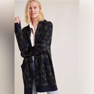 ANTHROPOLOGIE Jensen Camouflage Open Front Long Lined Cardigan Size M